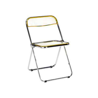 Nordic Dining Chair | Foldable Norlazy | Coloured Acrylic | Yellow + Silver Frame