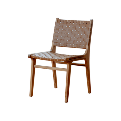 Lectory Brown Loft Woven Dining Chair | Mesh Leather Strip | White Ash Timber Frame
