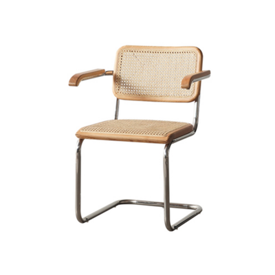 Lectory Rattan Vintage Dining Chair | Mesh Seat with Arm | Bent Steel Tube