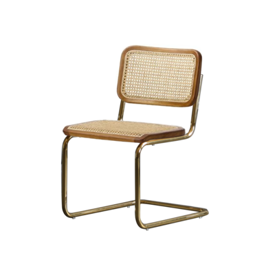 Shufan Rattan Vintage Dining Chair | Mesh Seat | Bent Gold Steel Tube