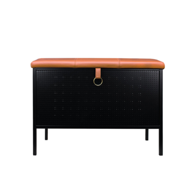 Lectory Storage Bench | Stainless Steel Plated | Brown PU Seat 66cm