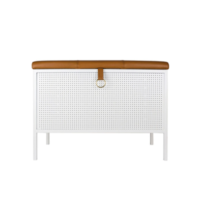 Lectory Storage Bench | Powder-coated White | Brown PU Seat 66cm