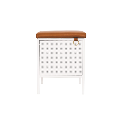 Lectory Storage Bench | Powder-coated White | Brown PU Seat 39cm