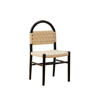 Woven Dining Chair | Vivan | Rattan Rope Seat | Teak Timber Frame | Black Coated Teak Timber | Mesh Pattern