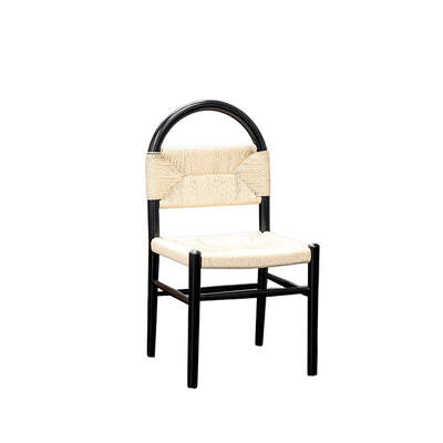 Woven Dining Chair | Vivan | Rattan Rope Seat | Teak Timber Frame | Black Coated Teak Timber | Stripe Pattern
