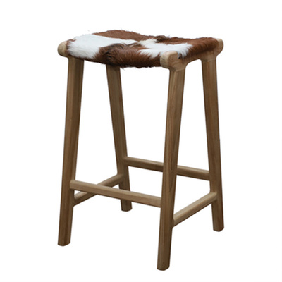 Cowhide Bar Stools | Natural Pine Wood | Hand-Crafted Cowhide Cover | 65cm