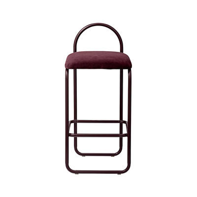 Replica Angui Bar Stool | Bended Iron Tube with Wine Red Velvet Cover