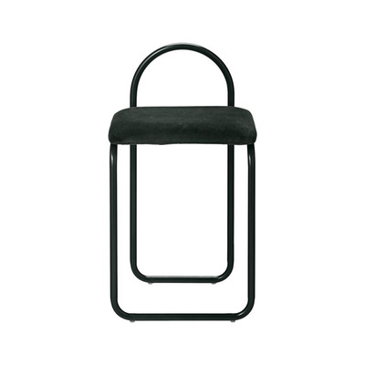 Angui Dining Chair | Bended Iron Tube Bar Stool with Velvet Cover | Green