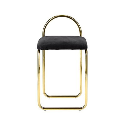 Angui Dining Chair | Bended Iron Tube Bar Stool with Velvet Cover | Gold + Black