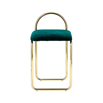 Angui Dining Chair | Bended Iron Tube Bar Stool with Velvet Cover | Gold + Green