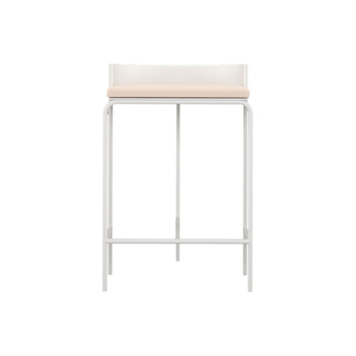 Danish Bar Stool | U Shape | Bented Iron Bar 75cm | White Frame + Light Pink Seat 
