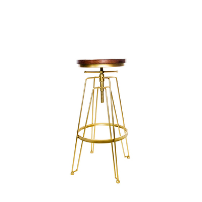 Vintage Golden Swivel Bar Stool | Maureen | Pine Wood Height Adjustable