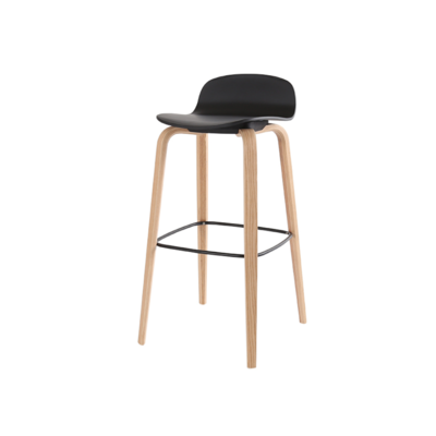 Danish Bar Stool | Stiletto Natural Frame | Black PP Seat 