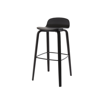 Danish Bar Stool | Stiletto Black Frame | Black Timber Seat 