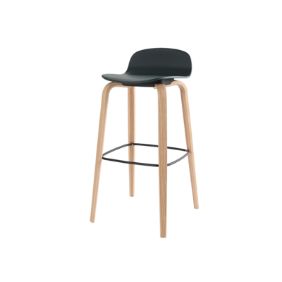 Danish Bar Stool | Stiletto Natural Frame | Dark Green PP Seat 