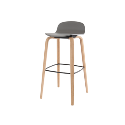 Danish Bar Stool | Stiletto Natural Frame | Grey PP Seat 