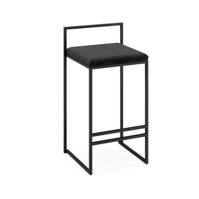Minimalist Bar Stool | Bended Iron Rods with Fabric Cover | Black Frame + Black Seat