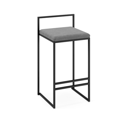 Minimalist Bar Stool | Bended Iron Rods with Fabric Cover | Black Frame + Grey Seat 