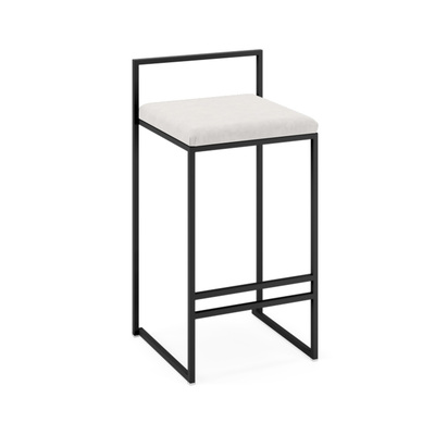 Minimalist Bar Stool | Bended Iron Rods with Fabric Cover | Black Frame + White Seat