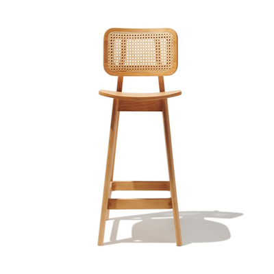 Titus Bar Stool | Rattan Mesh Back | Wooden Chair Legs | 75cm