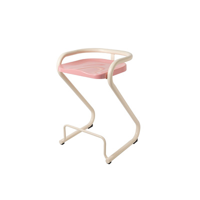 Scandinavian Bar Stool | 1960s Sculpted Z Shape | Replica | White Steel Frame | Pink PP Seat | 65cm Seat Height
