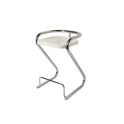 Scandinavian Bar Stool | 1960s Sculpted Z Shape | Replica | Stainless Steel Frame | White PP Seat | 65cm Seat Height