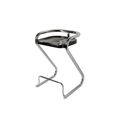 Scandinavian Bar Stool | 1960s Sculpted Z Shape | Replica | Stainless Steel Frame | Black PP Seat | 65cm Seat Height