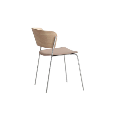 Spanish Dining Chair | ARC Replica | Chrome Frame | Beige Seat | Light Wood Gran Back 