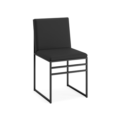 Minimalist Dining Chair | Bended Iron Rods Velvet Fabric | Black Frame Black Seat | Without Arms