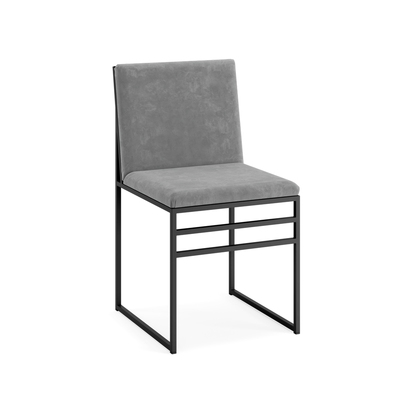 Minimalist Dining Chair | Bended Iron Rods Velvet Fabric | Black Frame Grey Seat | Without Arms