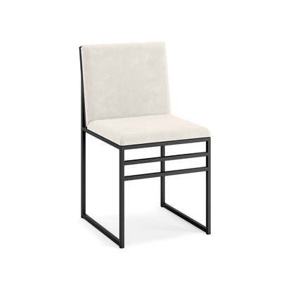 Minimalist Dining Chair | Bended Iron Rods Velvet Fabric | Black Frame White Seat | Without Arms