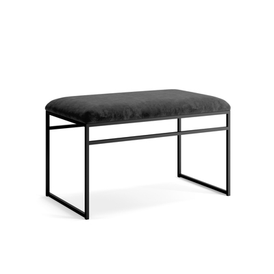 Minimalist Bench | Bended Iron Rods Velvet Fabric | Black Frame Black Seat 