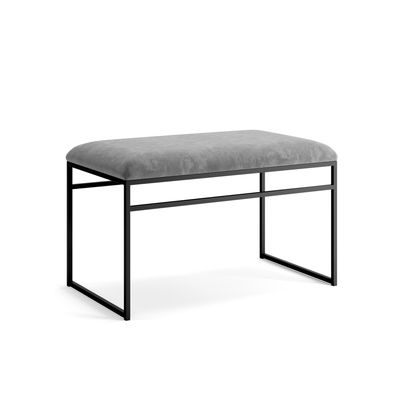 Minimalist Bench | Bended Iron Rods Velvet Fabric | Black Frame Grey Seat 