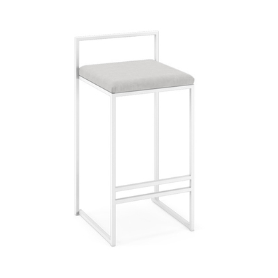 Minimalist Bar Stool | Bended Iron Rods with Velvet Cover | White Frame + Light Grey Seat