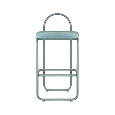 Replica Angui Bar Stool | Bended Iron Tube | Aqua Blue Metal Frame | Aqua Blue Velvet Seat Cover