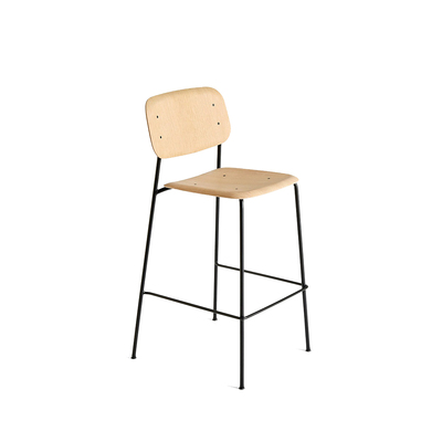 Danish Bar Stool | Replica Soft Edge | Stackable | Black Frame Light Plywood Panel | Natual Wood Grain