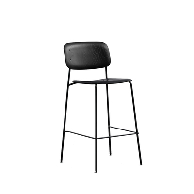 Danish Bar Stool | Replica Soft Edge | Stackable | Black Frame Black Plywood Panel | Natual Wood Grain