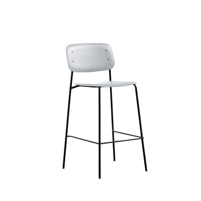 Danish Bar Stool | Replica Soft Edge | Stackable | Black Frame Grey Plywood Panel | Natual Wood Grain