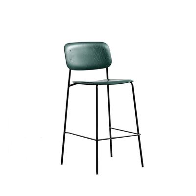 Danish Bar Stool | Replica Soft Edge | Stackable | Black Frame Dark Green Plywood Panel | Natual Wood Grain