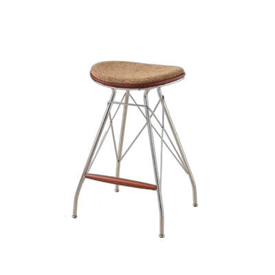 Danish Bar Stool | O&D | Chrome Wire Frame | Timber Seat + Fabric Cushion | Beige Cushion