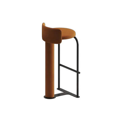 Replica Bar Stool | Fox By Woo | Black Metal Frame | Orange Velvet Fabric Seat | With Back Support 