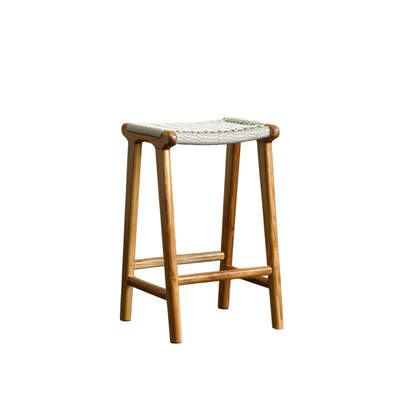 Woven Counter Stool | Hyams | Rope Seat | Teak Timber Frame | Flat Stool