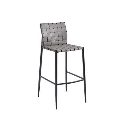 PU leather Barstool | Woven Leather Strip | Bented Steel Frame | Grey Seat