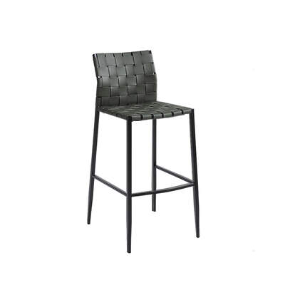 PU leather Barstool | Woven Leather Strip | Bented Steel Frame | Dark Green Seat