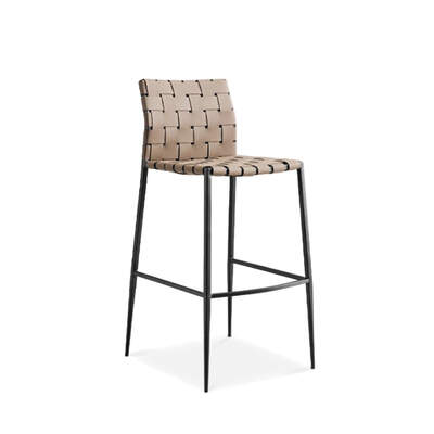 PU leather Barstool | Woven Leather Strip | Bented Steel Frame | Beige