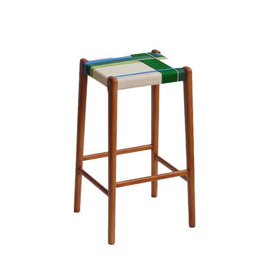 Retro Counter Stool | Cotton-Linen Blend Woven Seat | The Wizard of Oz | Solid Beech Timber Frame | 65cm Seat Height