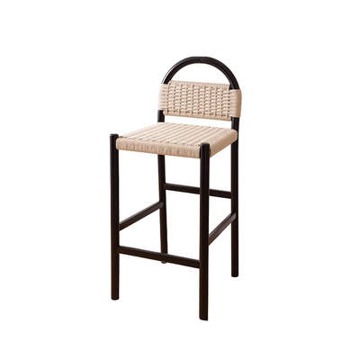 Woven Counter Stool | Vivan | Rattan Rope Seat | Teak Timber Frame | Black Coated Timber