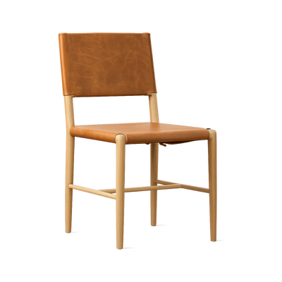 Vintage PU Leather Dining Chair | Corset | Ash Timber Frame | Tan Leather Seat 