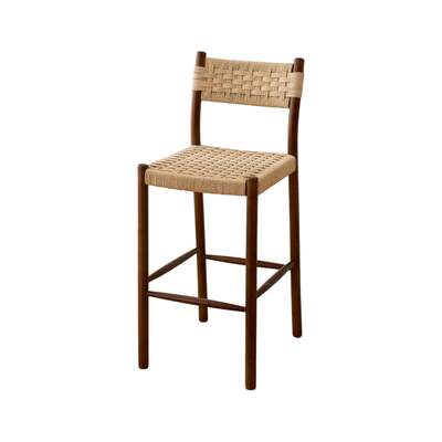 Woven Counter Stool | Halden | Beige Rope Seat | Stained Walnut Finish