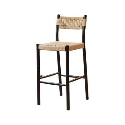 Woven Counter Stool | Halden | Beige Rope Seat | Matt Black Finish